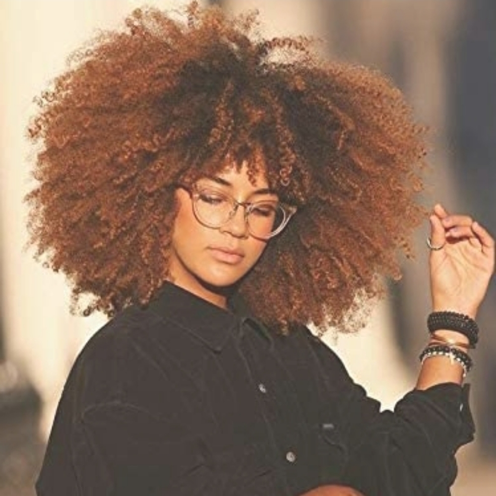 ❗Last One❗ 14" Afro Curly Wig  Bangs Ombre Brown